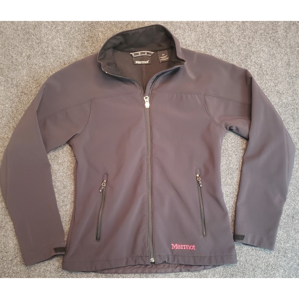 Marmot Jacket Women Small Fleece Lined Black Full Zip Pockets Logo Water Resist